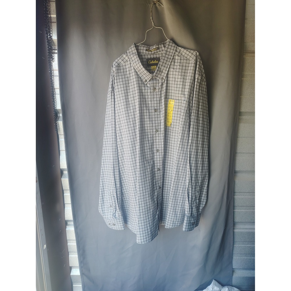 Cabelas‎ Mens 3XL Tall Wrinkle Free Plaid Long Sleeve Button Down Shirt Grey W